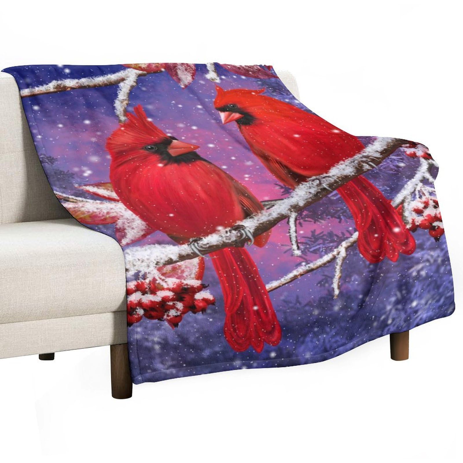 Cgsbngha Style Bird Snowy Red Cardinal Flannel Fleece Blanket Lightweight Soft Throw Blankets For Sofa Couch Bed Chair