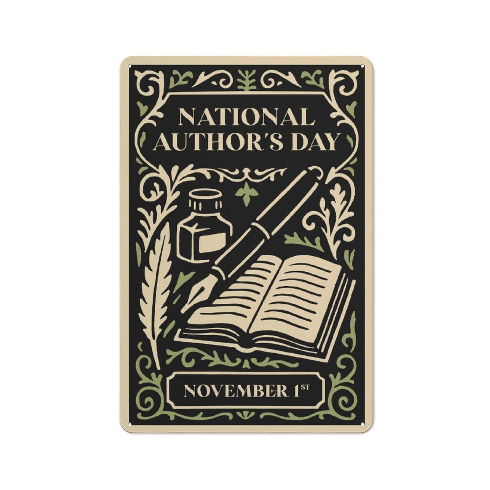Junmoney Style-8 National Authors Day Illustration Rustic Metal Sign 30X20cm, Country Vintage Country Wall Plaque For Cottage, Kitchen, Hallway Or Breakfast Nook