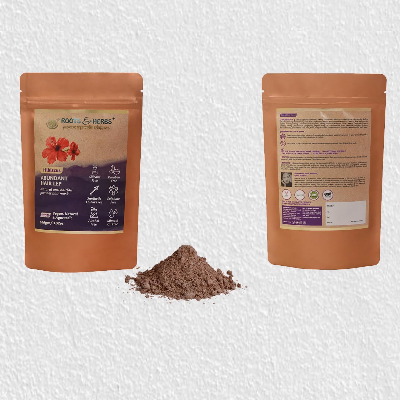 Roots & Herbs Ayurvedic Natural Treatment 100% Vegan No Paraben Hibiscus Abundant Hair Lep - 100 Gm