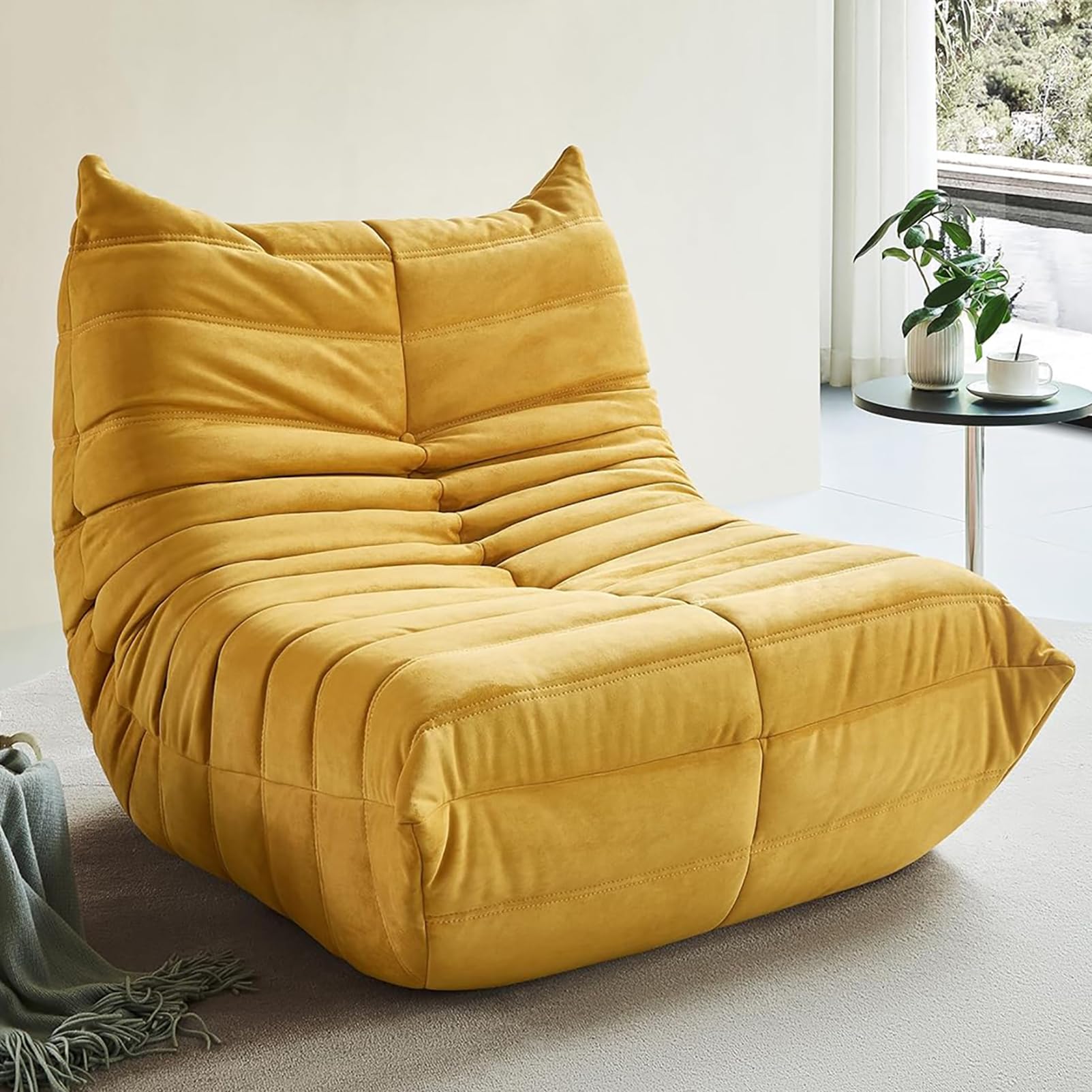 Fucxeoy Corner Bean Bag Chairs, Fireside Chair, Comfy Lazy Floor Sofa Couch, Ergonomic Design Lounge Single, Armless Accent Chair for Living Room Bedroom Dorm Salon Office (yellow)