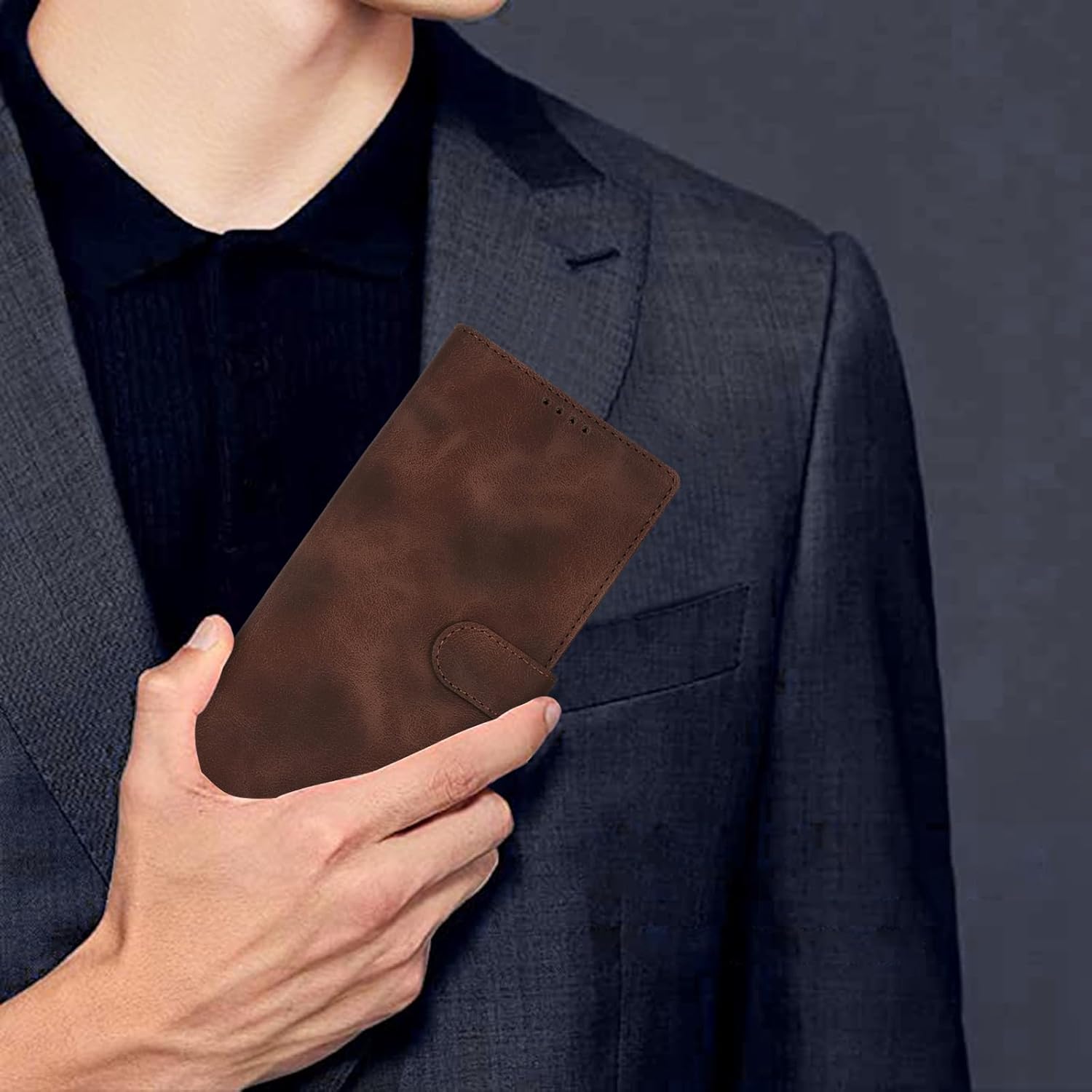 for Samsung Galaxy S23 Ultra Case Wallet with Card Holder,Galaxy S23 Ultra Wallet Case for Men Women,PU Leather Magnetic Buckle Stand Flip Cover-Dark Brown - Image 3