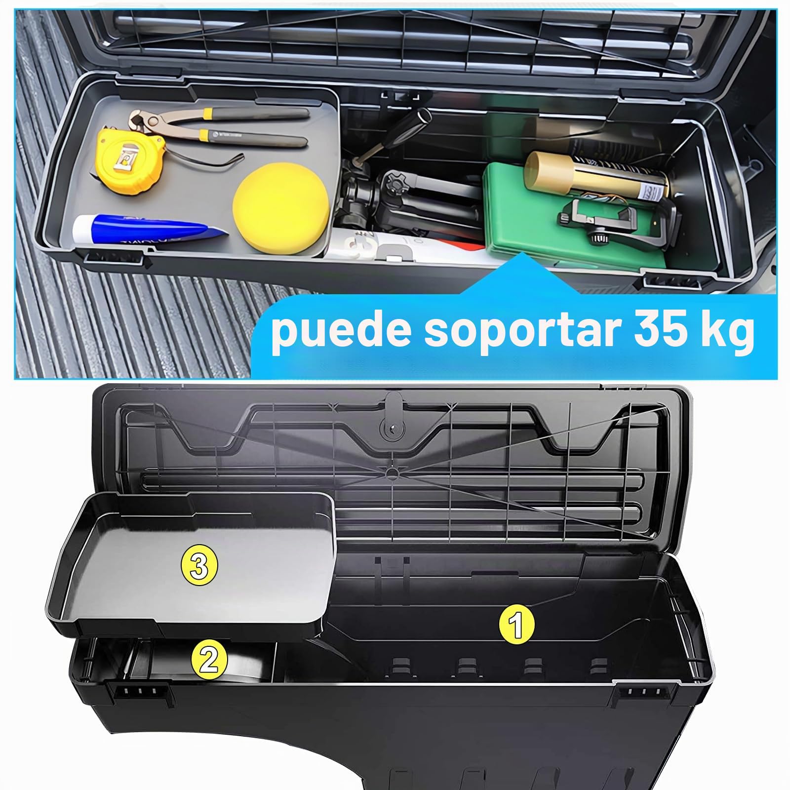 Caja de herramientas de almacenamiento para Ford Accesorios | T7 T8 Wildtrak XL XLT Platinum Tremor Raptor, caja de almacenamiento con cerradura de 180° (lado derecho)