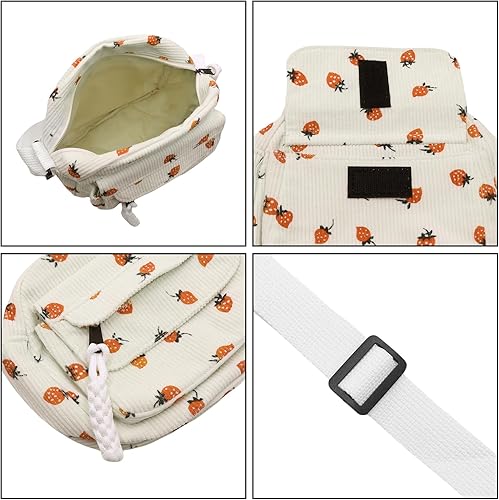 Miniatura 7 de Bolso cruzado de pana de fresa para mujeres y niñas, bonito bolso de mano con diseño de fresa, bolso de mensajero pequeño, bolso de hombro