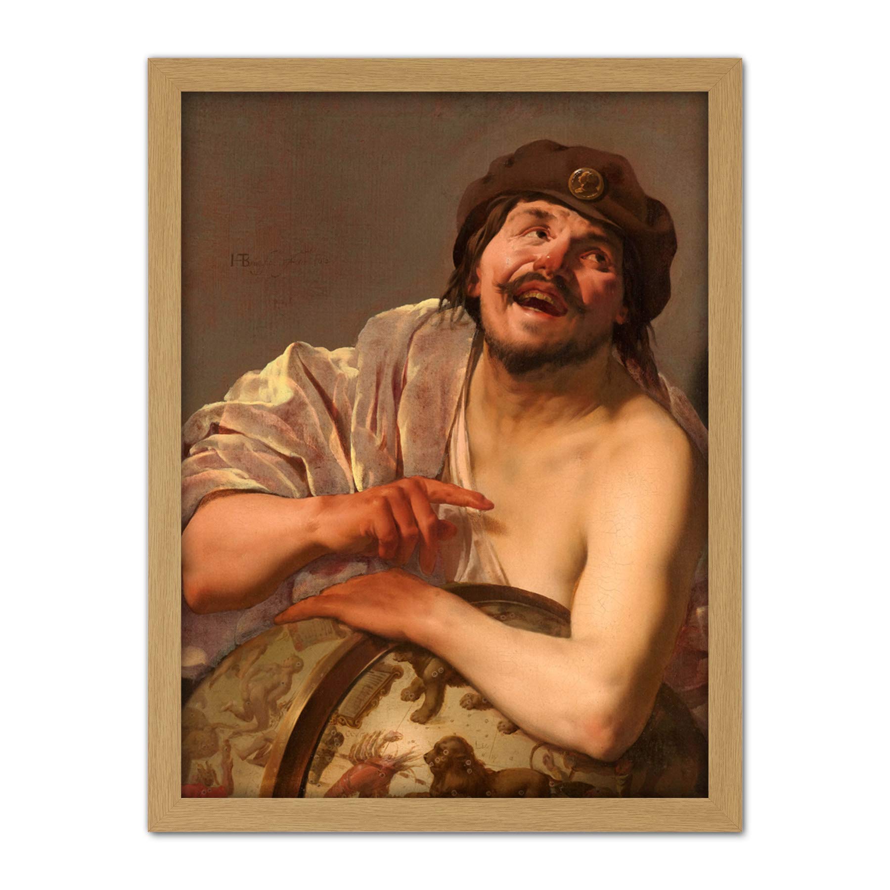 Artery8 Hendrick Ter Brugghen Democritus Painting Artwork Framed Wall Art Print 18X24 Inch
