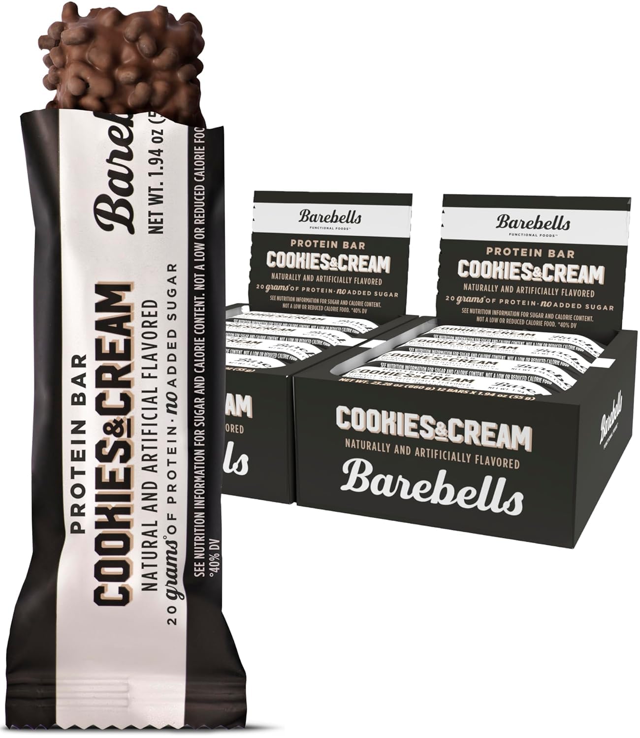 Barebells Protein Bars - Protein Snacks with High Protein - Chocolate Protein Bars - Perfect on The Go Protein Snack & Breakfast Bars (12 Count (Pack of 2), Cookies and Cream) Cookies And Cream 12 Count (Pack of 2)