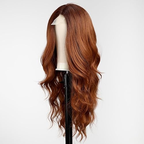 Miniatura 9 de starluck Peluca larga ondulada color castaño rojizo para mujer, 26 pulgadas, parte media, peluca rizada de aspecto natural, peluca de fibra