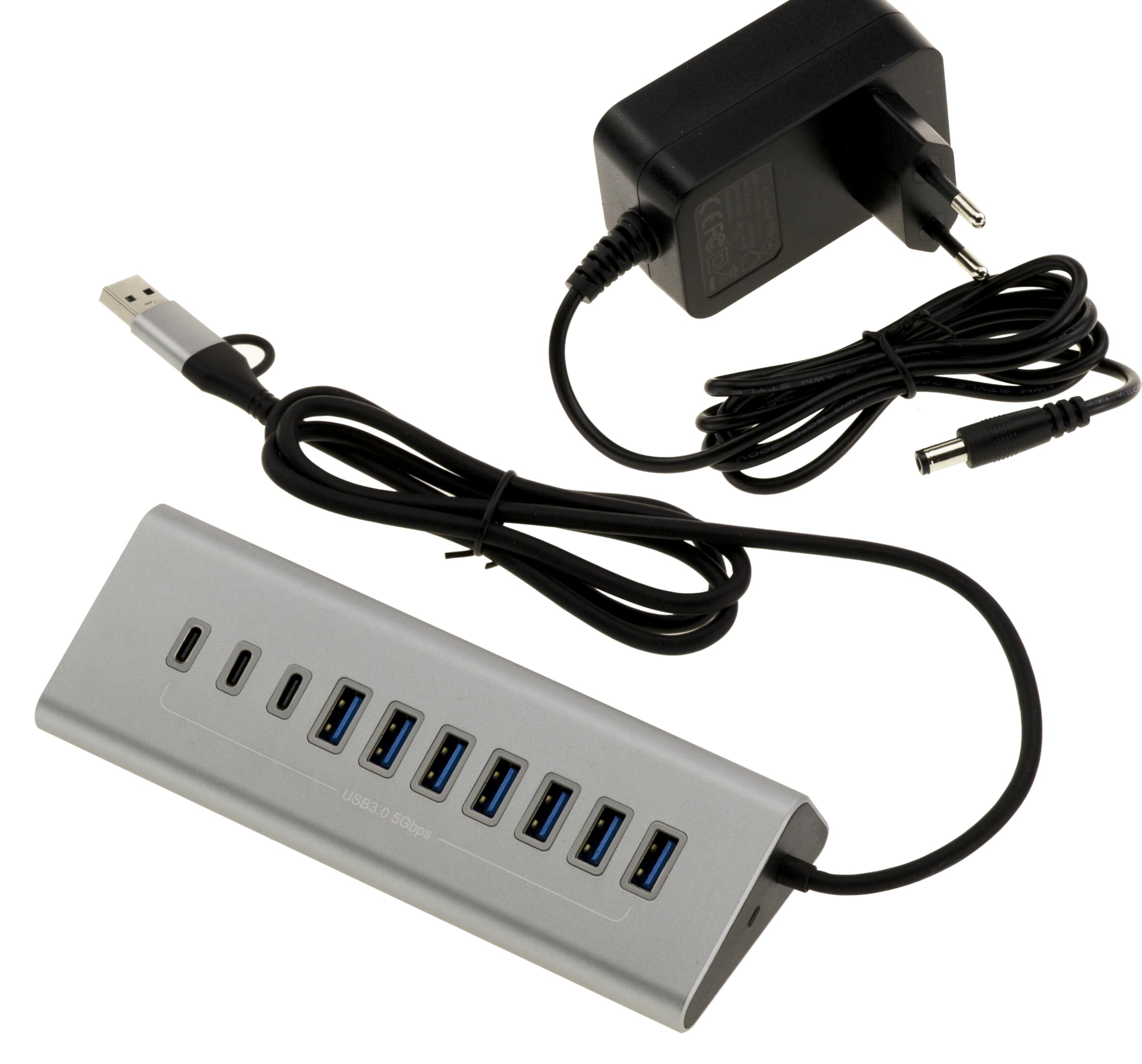 KALEA-INFORMATIQUE Hub multi-porta USB3 in alluminio a 10 porte (USB 3.0 5GB) con alimentazione a 12V 3A 7 porte di tipo A e 3 porte di tipo C