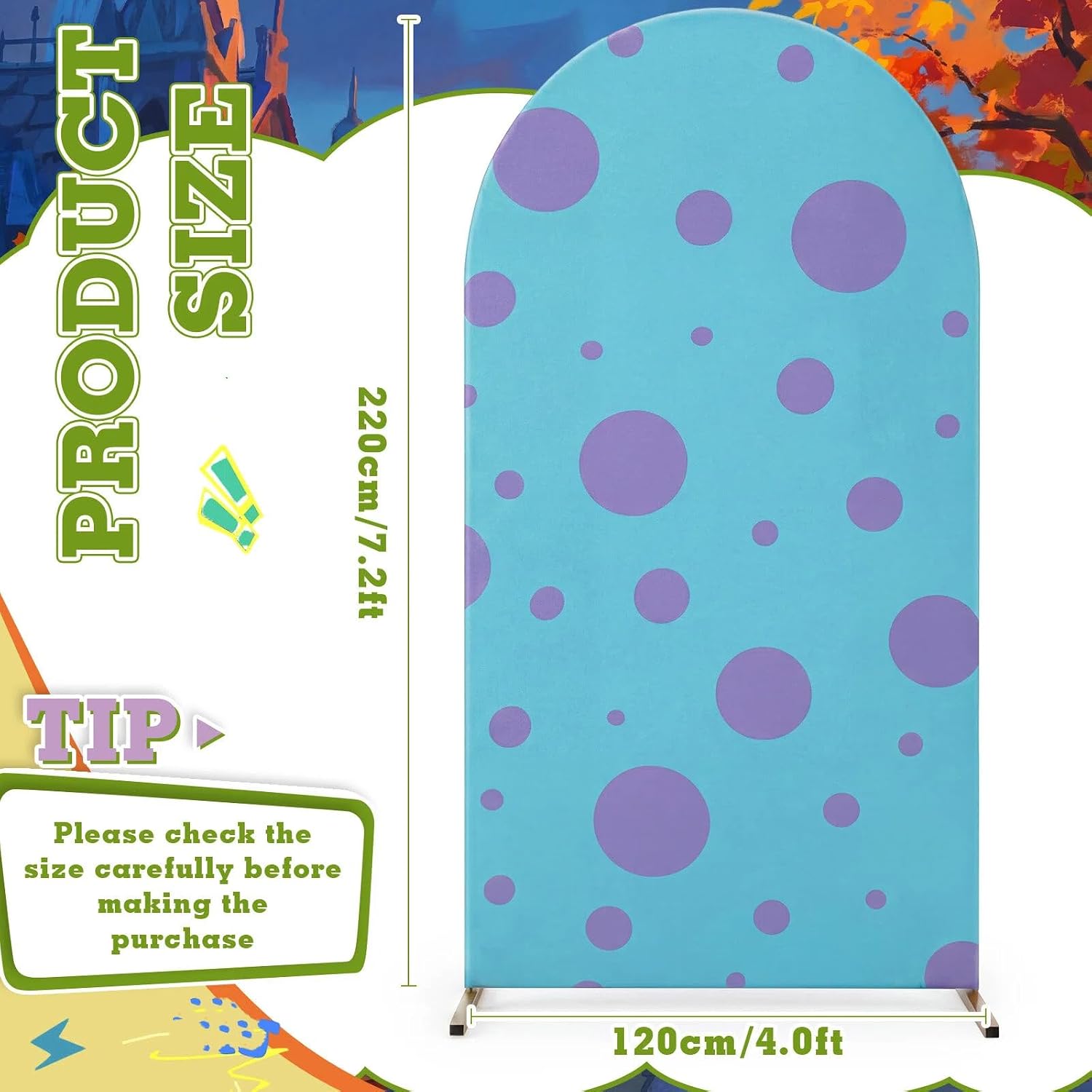 7.2ft Monster Anime Movie Polka Dots Arch Backdrop Cover image 2