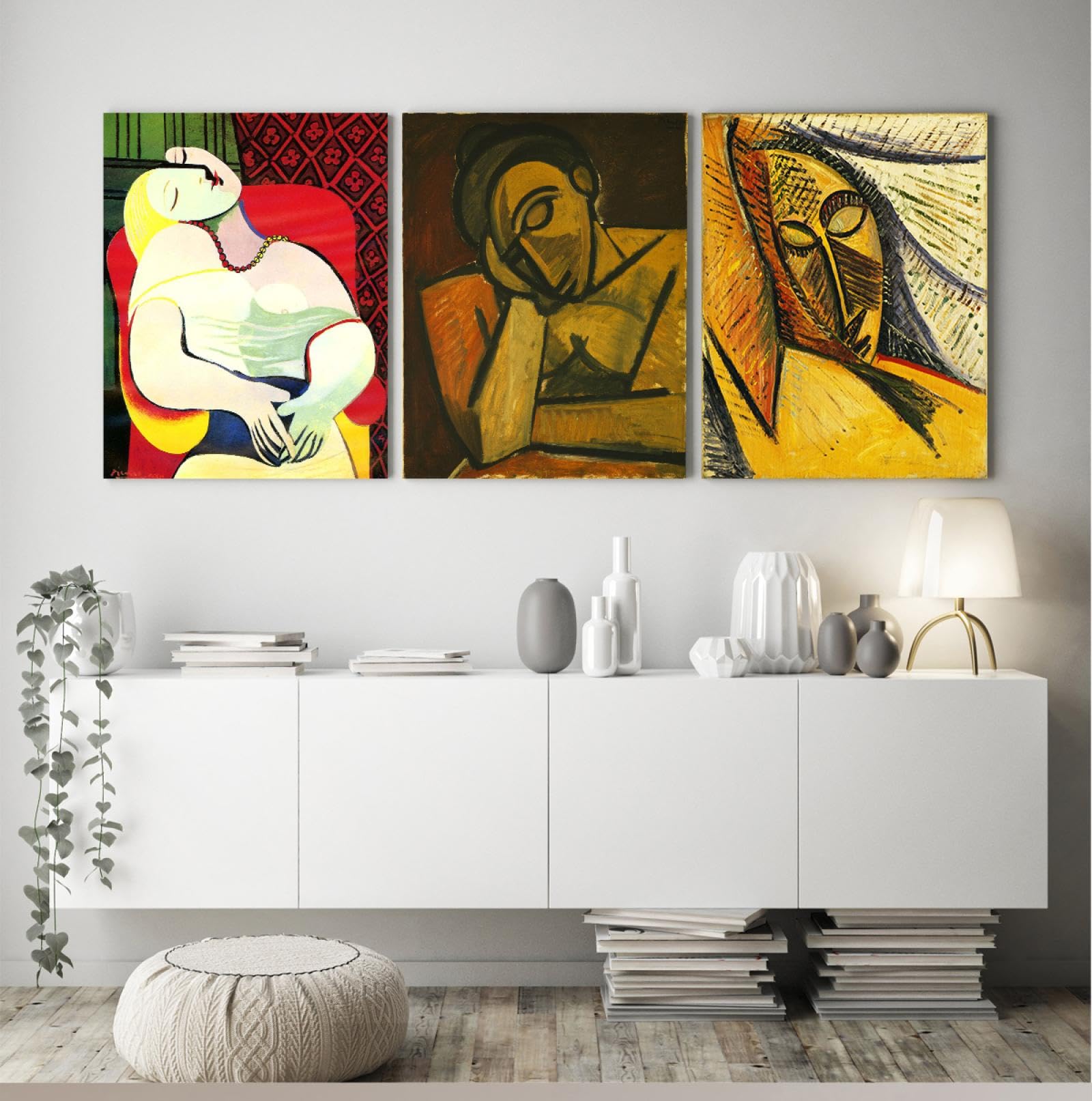 3 piezas de galería de arte de pared picasso conjunto impresiones en lienzo retrato abstracto de mujeres carteles cuadros para la Decor del hogar de la sala de estar 65x85cmx3pcs marco interior