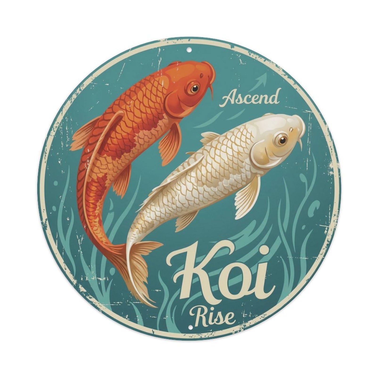 Tgrcjimh Style Metal Tin Sign Koi Fish Growth Japanese Art Print