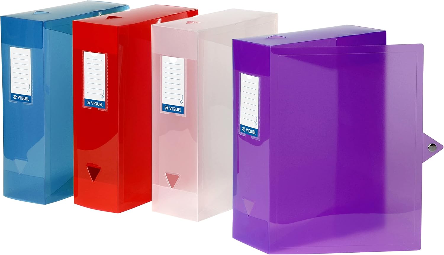 Viquel Class Docs PROPYGLASS Filing Box Polypropylene Spine 100 mm Pack of 4 Assorted Colours