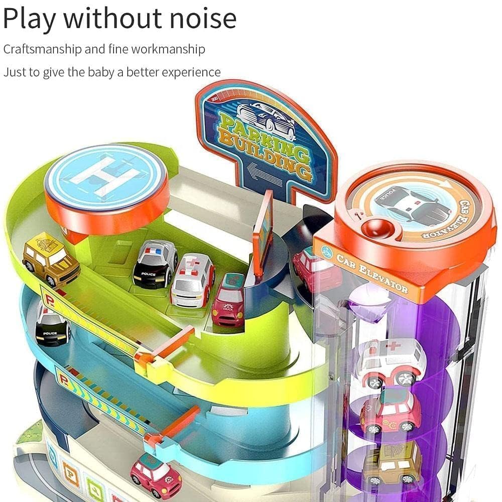 Pascol 3 Level Car Race Track Set, Kids Car Toy Garage Playset, Electric Parking Lot Toy for Toddler with Background Sound & Light for Automatic & Manual for Over 3 Years Kid