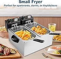 Vista 5 de Freidora eléctrica de 8 litros con 2 cestas y tapa, freidora eléctrica de encimera, freidora de aceite de acero inoxidable, freidoras comerciales