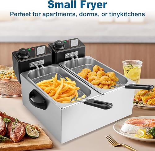 Miniatura 5 de Freidora eléctrica de 8 litros con 2 cestas y tapa, freidora eléctrica de encimera, freidora de aceite de acero inoxidable, freidoras comerciales,