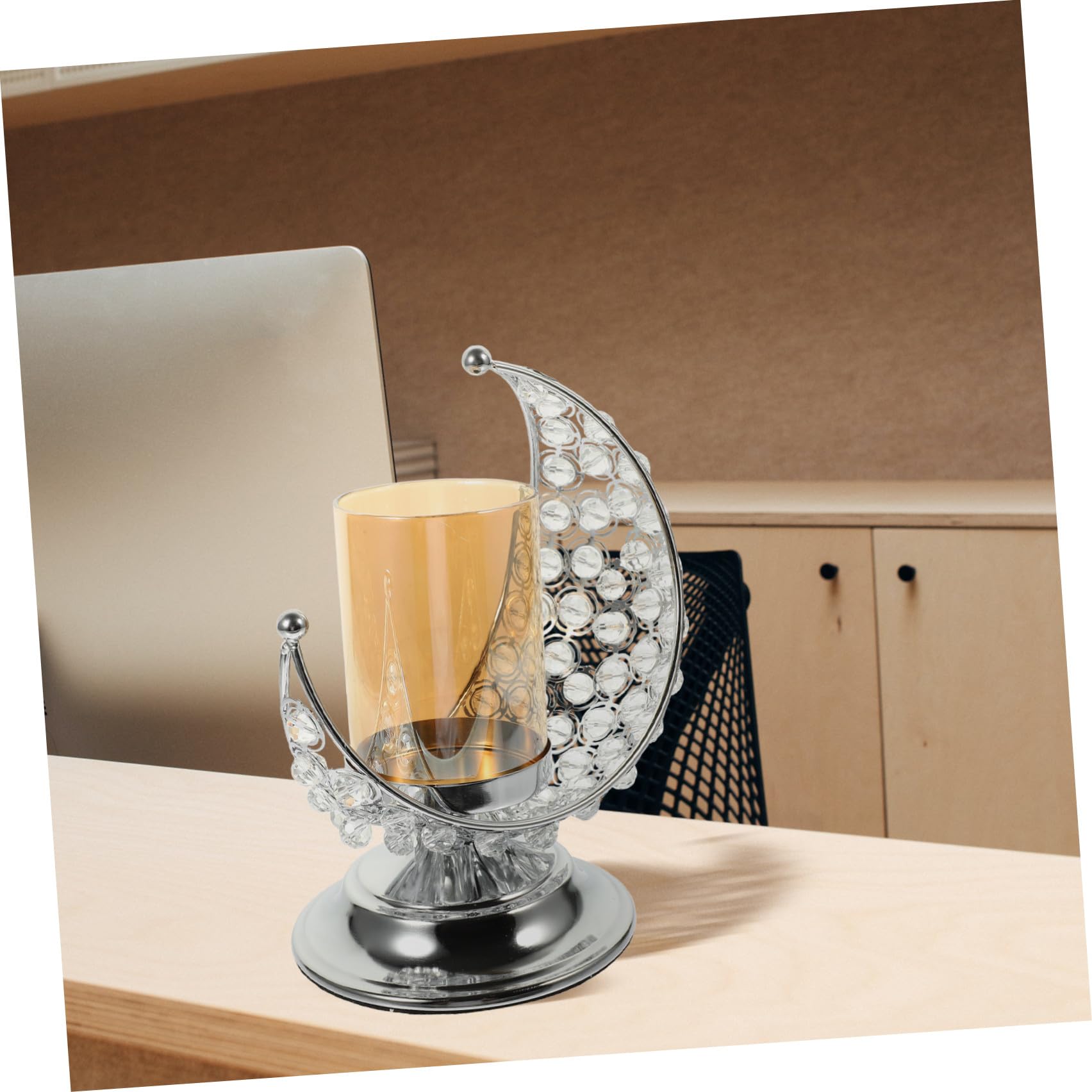 Mondförmiger Kerzenhalter aus Glas und Eisen für Tischdekoration