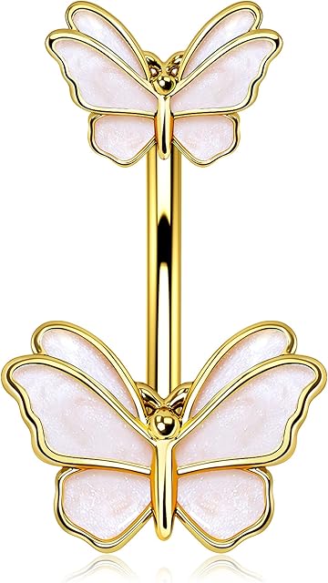 Melighting Belly Button Bars 14G Butterfly Belly Bar Navel Piercing Jewelry 316L Stainless Steel Belly Button Ring Navel Bar Belly Piercing Rings for Women