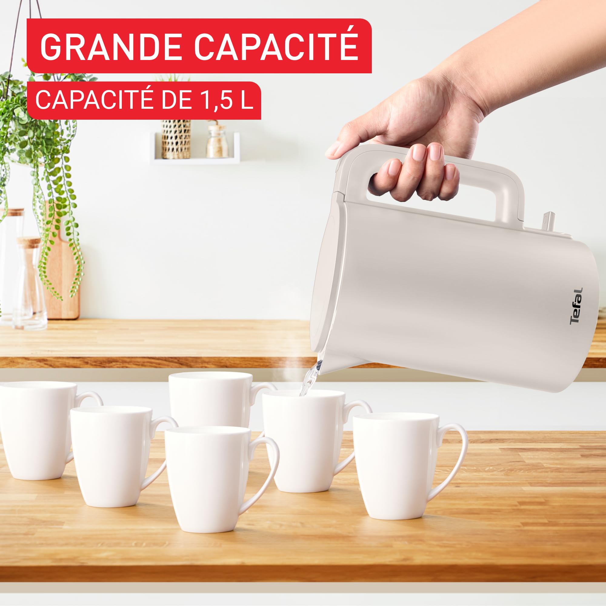 Tefal KO140BE0 Thermo Protect Czajnik elektryczny, minimalistyczny design, bezpieczna obudowa, 1500 W, jasnoszary, stal nierdzewna
