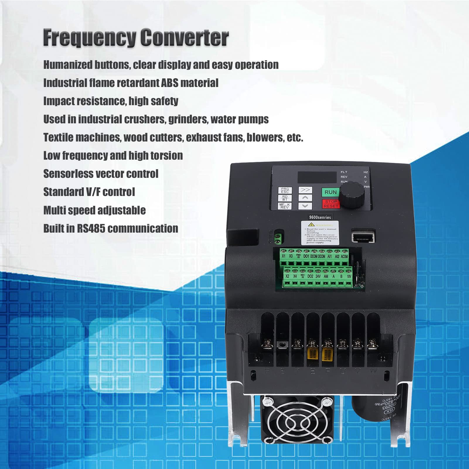 Invertitore di Frequenza, Monofase 220 V a 3 Fasi, 380 V 5,5 KW, Convertitore di Frequenza Regolabile Multistadio per Frantoi Industriali, Mulini