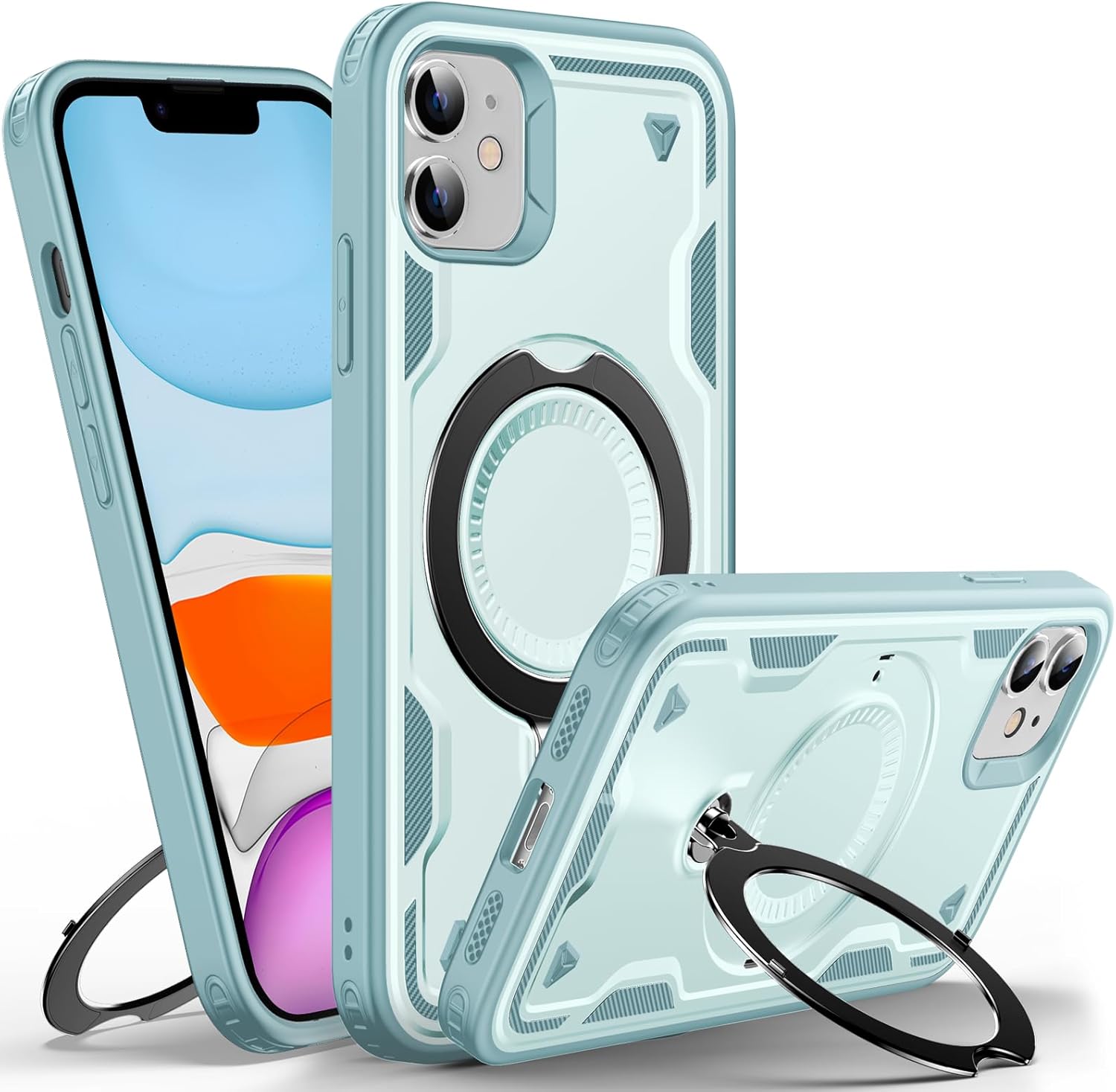 WYUIC Designed for iPhone 11 Magnetic Case, Compatible with Magsafe, 10ft Drop Test Hard Rugged, 360 Rotating Ring Kickstand Heavy Duty Shockproof Protection Phone Case iPhone 11 Cover, Light Blue