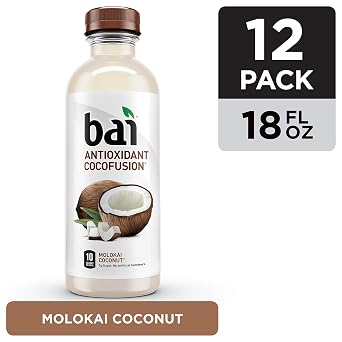 Bai Coconut Flavored Water, Molokai Coconut, Antioxidant Infused Drinks, 18 Fluid Ounce Bottles, 12 Count