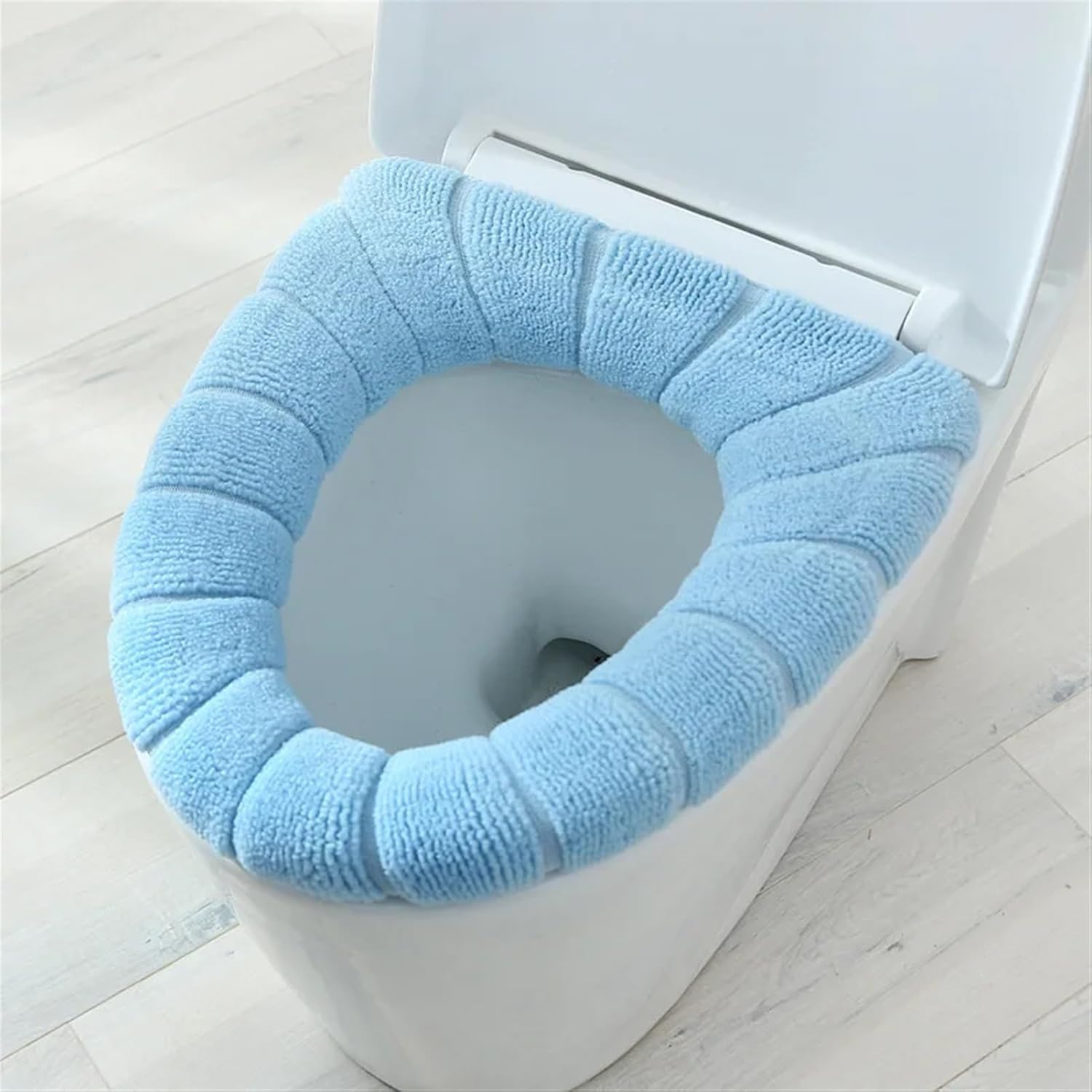 Winter Warm Toilet Seat Cover O-Shaped Cushion Toilet Seat Washable Bathroom Accessories Knitted Solid Color Soft (Size : Blue)