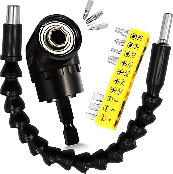 Flexible Drill Bit Extension Holder+105 Right Angle Drill Attachment Impact Driver Socket Adapter + Mini Screwdriver Set 10 PCS Pocket Screwdriver Bit Set, Tool Accessories Kit for Tight Space-FB12