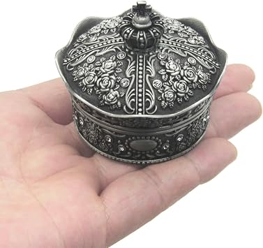 Creative Vintage Metal Alloy Crown Design Jewelry Box Ring Trinket Case Christmas Birthday Gift, Small