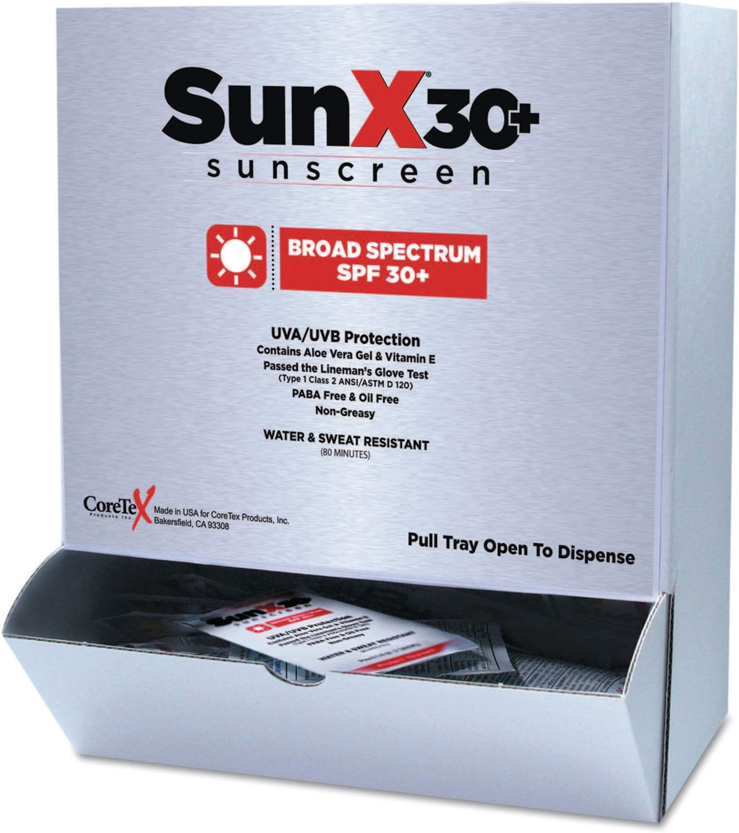 CoreTex 91663 SunX SPF30 Sunscreen Lotion Pouches Wall-Mount 50/bx