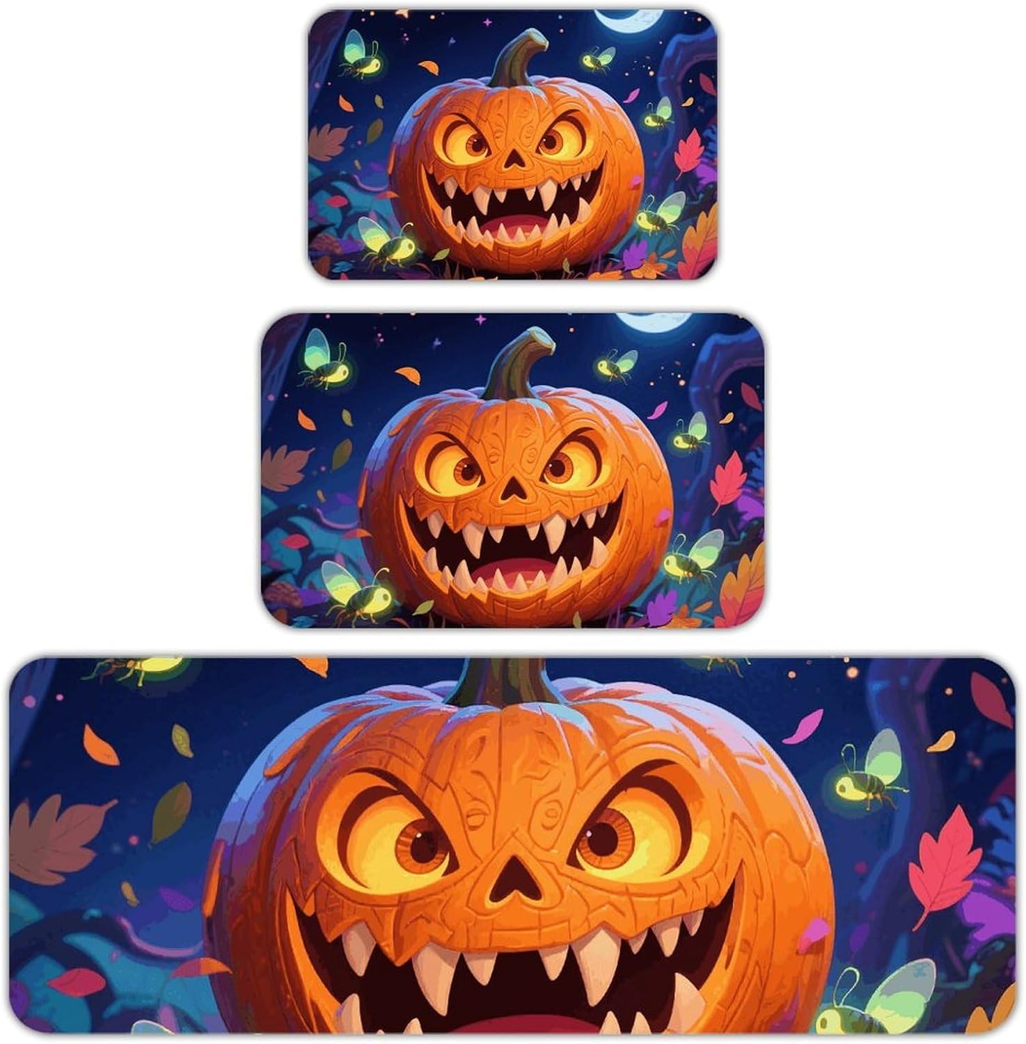 Jack-O-Lantern Kitchen Mats for Floor 3 Pcs Kitchen Rugs