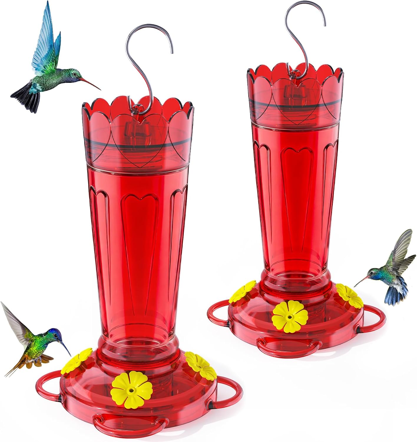 Red Plastic Hummingbird Feeders for Outdoors Hanging 2-Pack 14 Oz