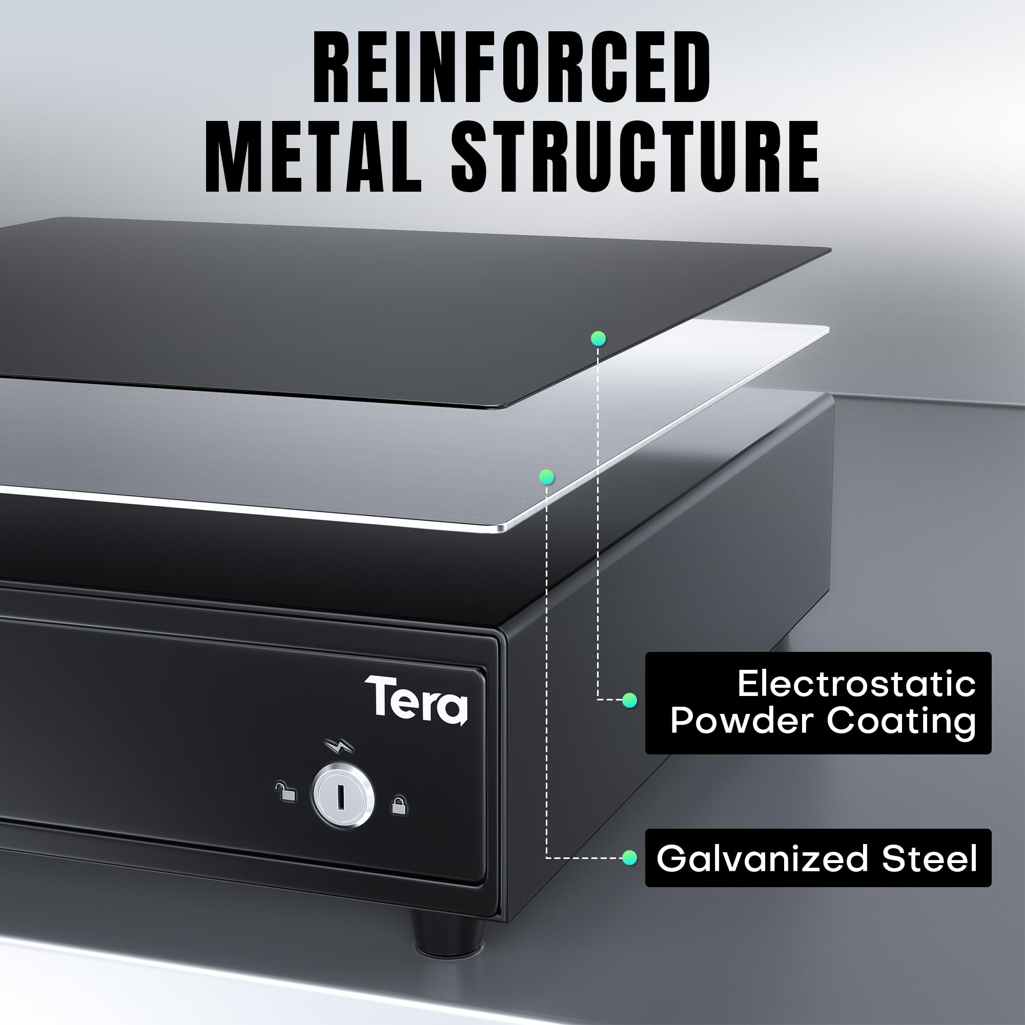 Tera Tiroir de caisse enregistreuse de 33 cm : 5 billets 8 pièces pour système de point de vente, 6 clés, ouverture automatique, compartiment amovible avec fente média 24 V RJ12, plateau à monnaie