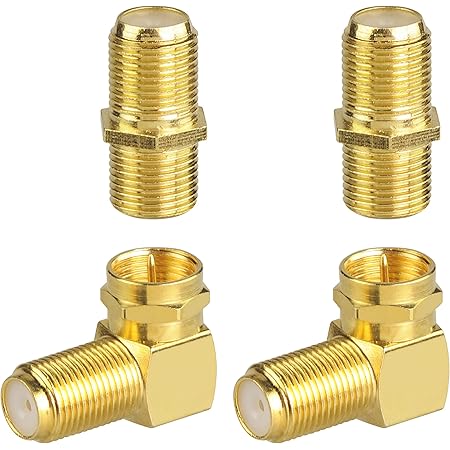 VCE Coaxial Cable Connector and Right Angle RG6 Coax Cable Extender, F-Type Gold Plated Adapter Female to Female for TV Cables, 4 Pack