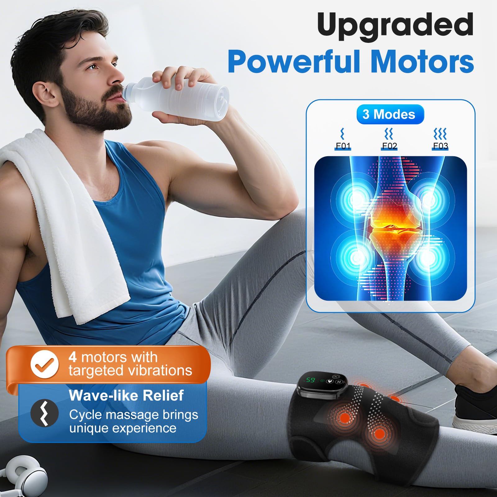 Rodillera Térmica Inalámbrica Con Luz Roja Y Pantalla Táctil, Almohadilla Para Hombro Codo Portátil Con 5 Niveles De Calor, 3 Modos De Masaje Y Temporizador, Batería Integrada 5000mAh, 4 Motores