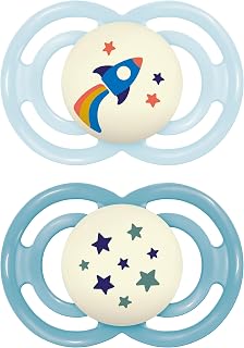 MAM Perfect Night Pacifier 16+ Months Glow in Dark 2 Pack Blue Boy - Patented Orthodontic Nipple, SkinSoft Silicone