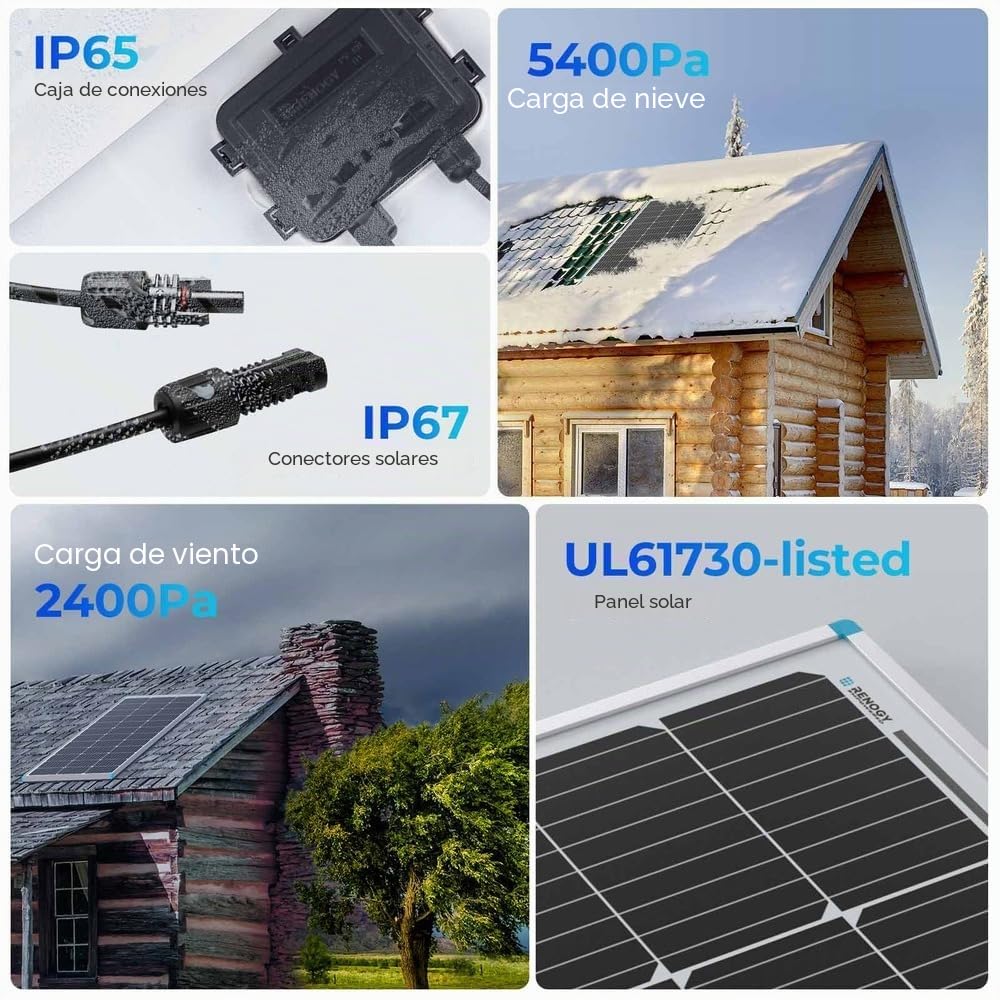 Renogy Kit Solar 100w 12V,Kit Solar Autoconsumo, Kit Panel Solar, Kit Solar Autocaravana de Placa Solar 12V Monocristalino con Regulador Solar PWM 30A para Furgoneta,Camper,Casa