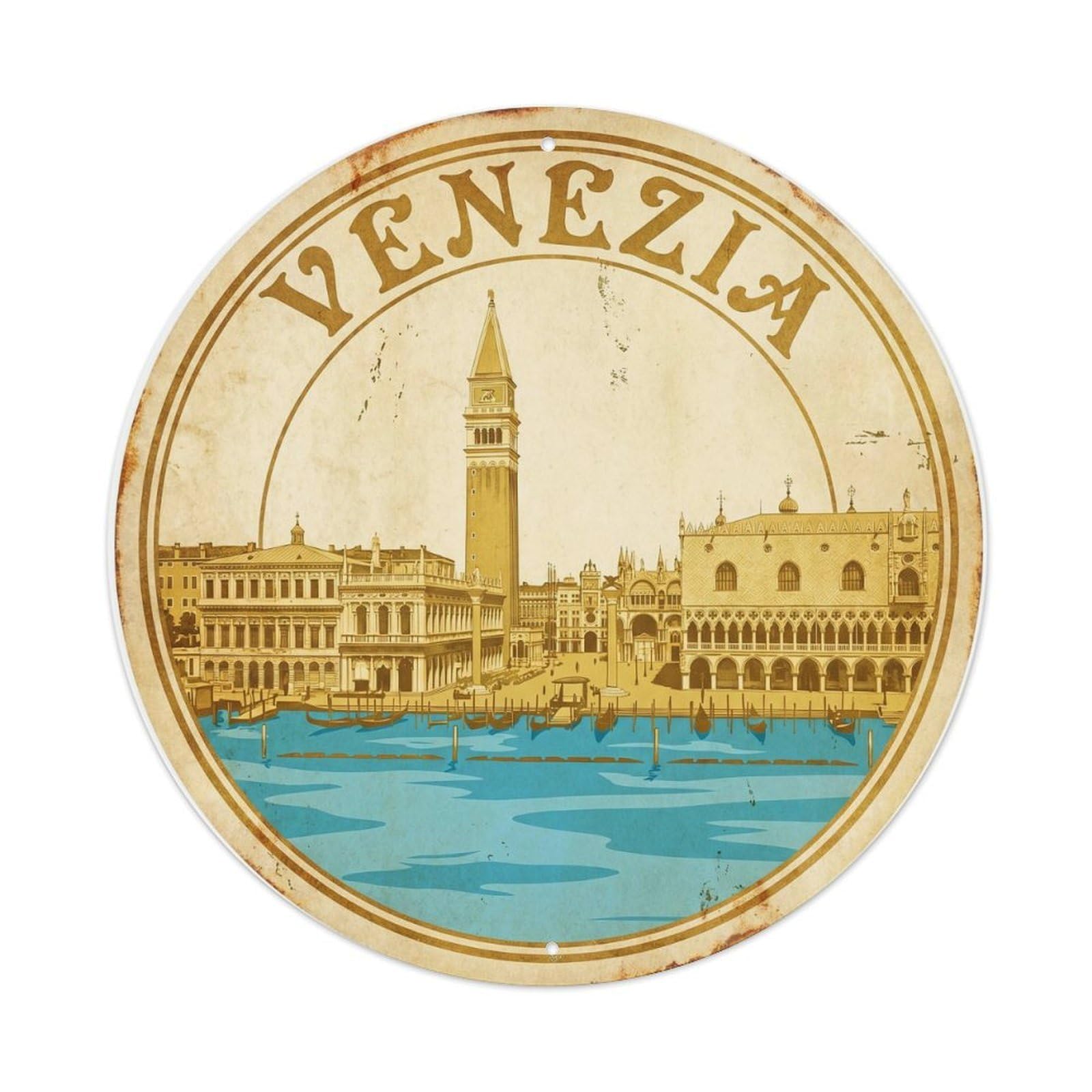 Vintage Travel Venice San Marco Metal Tin Sign Plaque Wall Decor for Cafe, Club Bar, Office, Home Garden Round Metal Poster 8x8Inch
