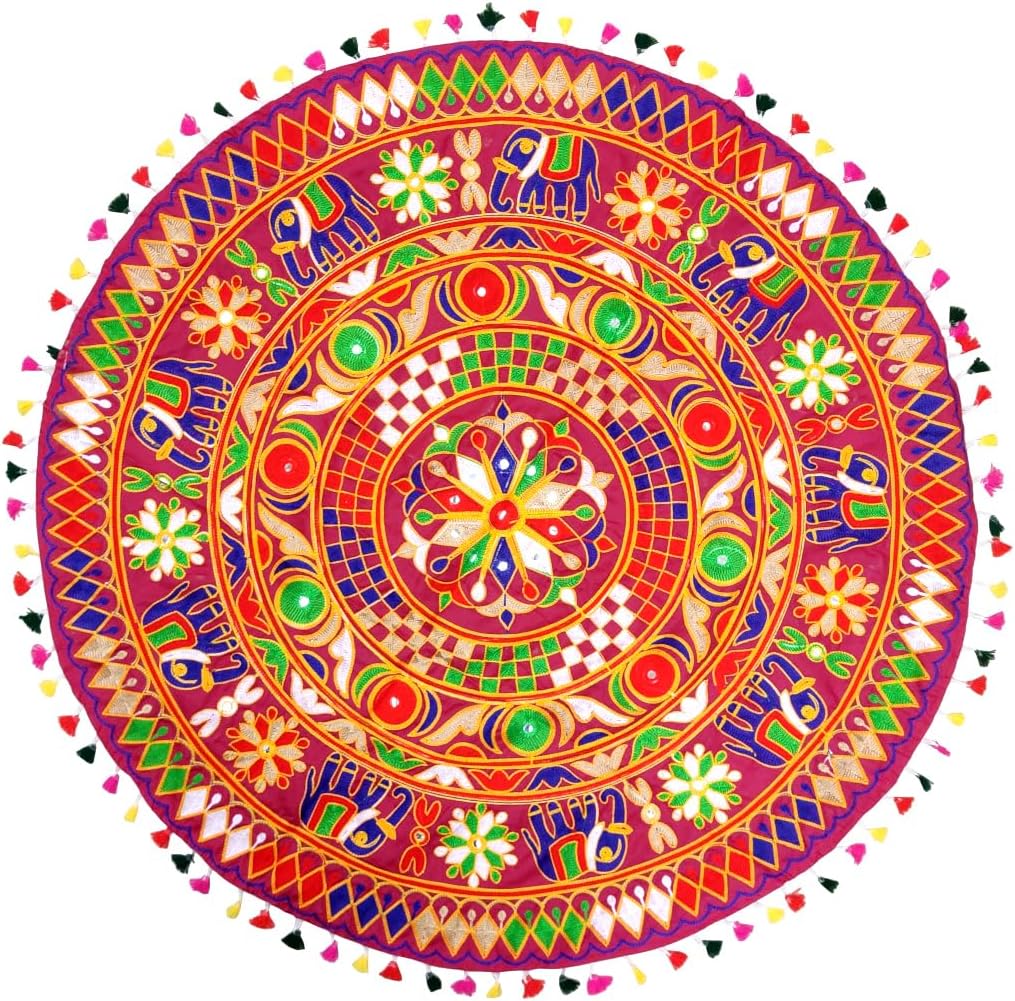 Purpledip Cotton Tapestry 'Jungle Jambooree': Vintage Embroidery Table Cover Or Wall Hanging (11775)