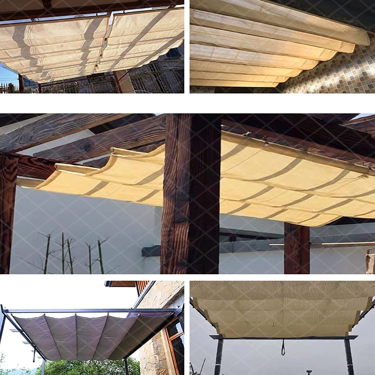 LIJINBO Chowany dach dachowy do użytku na zewnątrz patio ogród pergola pawilon, żagiel przeciwsłoneczny poliester, 37 rozmiarów (kolor: beżowy, rozmiar: 0,7 x 4 m)