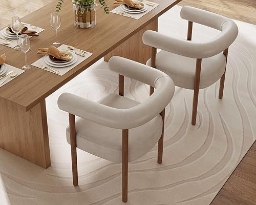 Miniatura 35 de Juego de 2 sillas de comedor de barril modernas de mediados de siglo, sillas tapizadas de cocina y comedor con brazos, sillas decorativas de piel