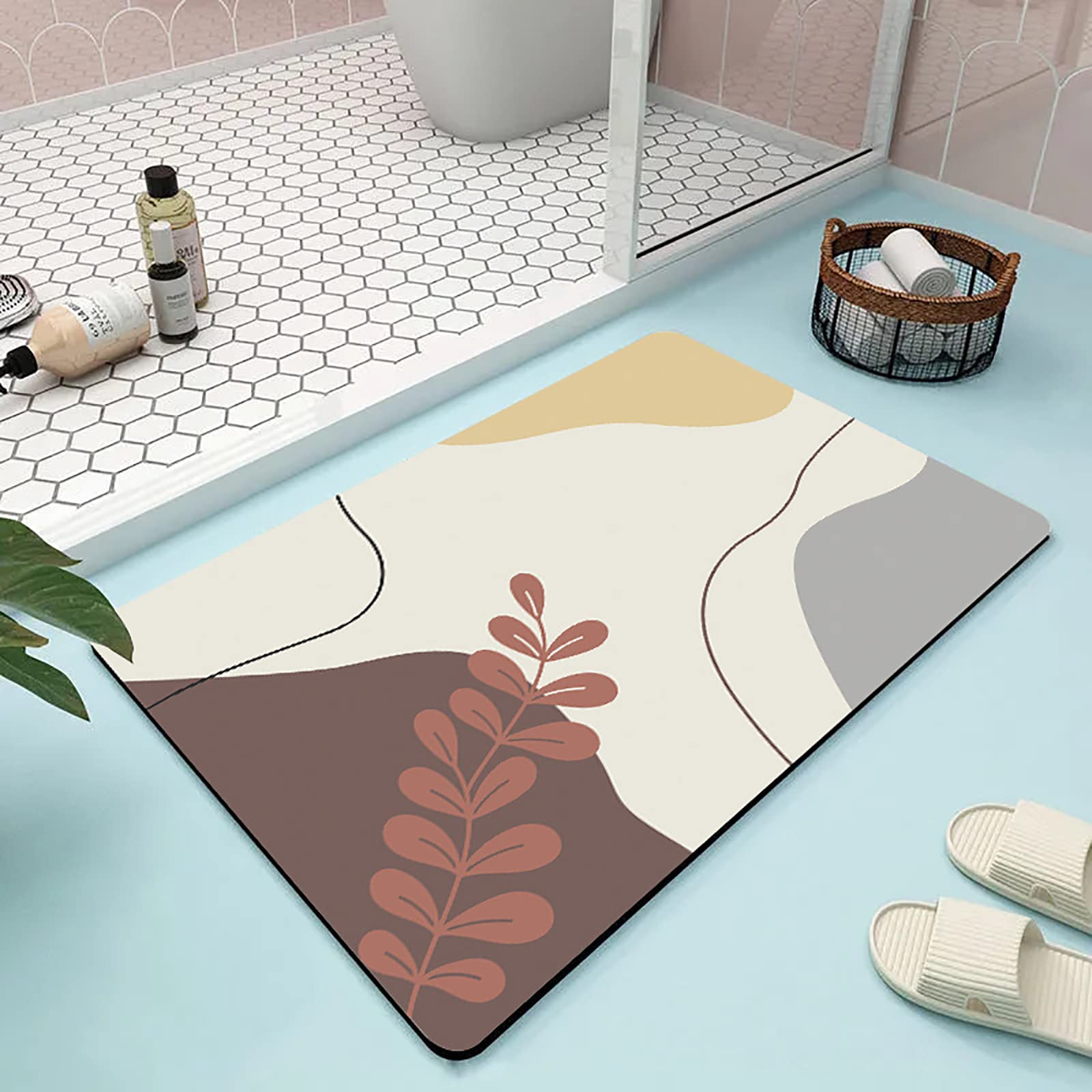 Nordic Bathroom Door Absorbent Mats,Rectangular Diatom Mud Mat,Easy-Dry Non-Slip Bathroomes Carpet Mat