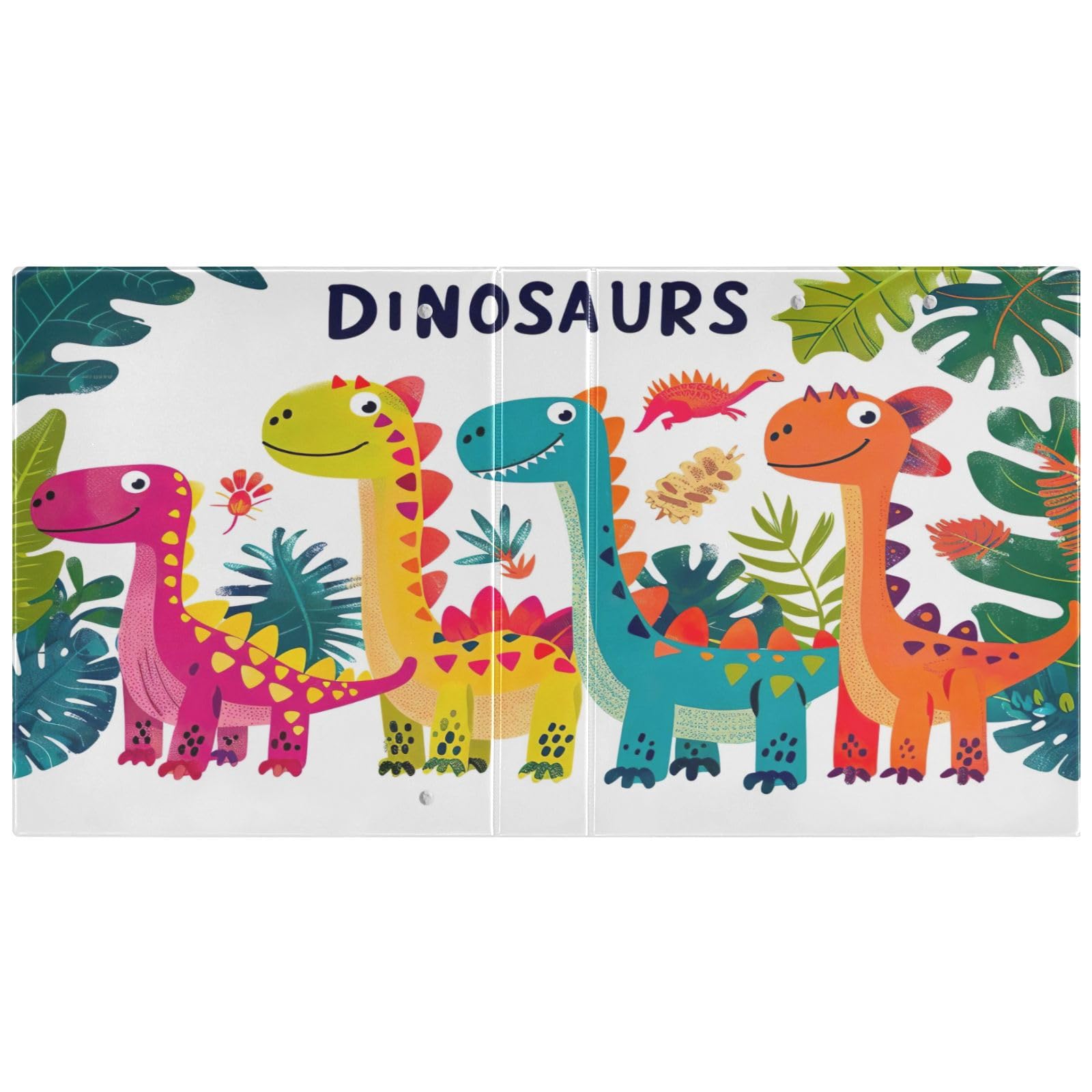 Raccoglitore a 3 anelli, 3,8 cm, motivo dinosauri in stile cartone animato, decorativo, rotondo, con clip in metallo, formato lettera, per casa e ufficio, confezione da 2