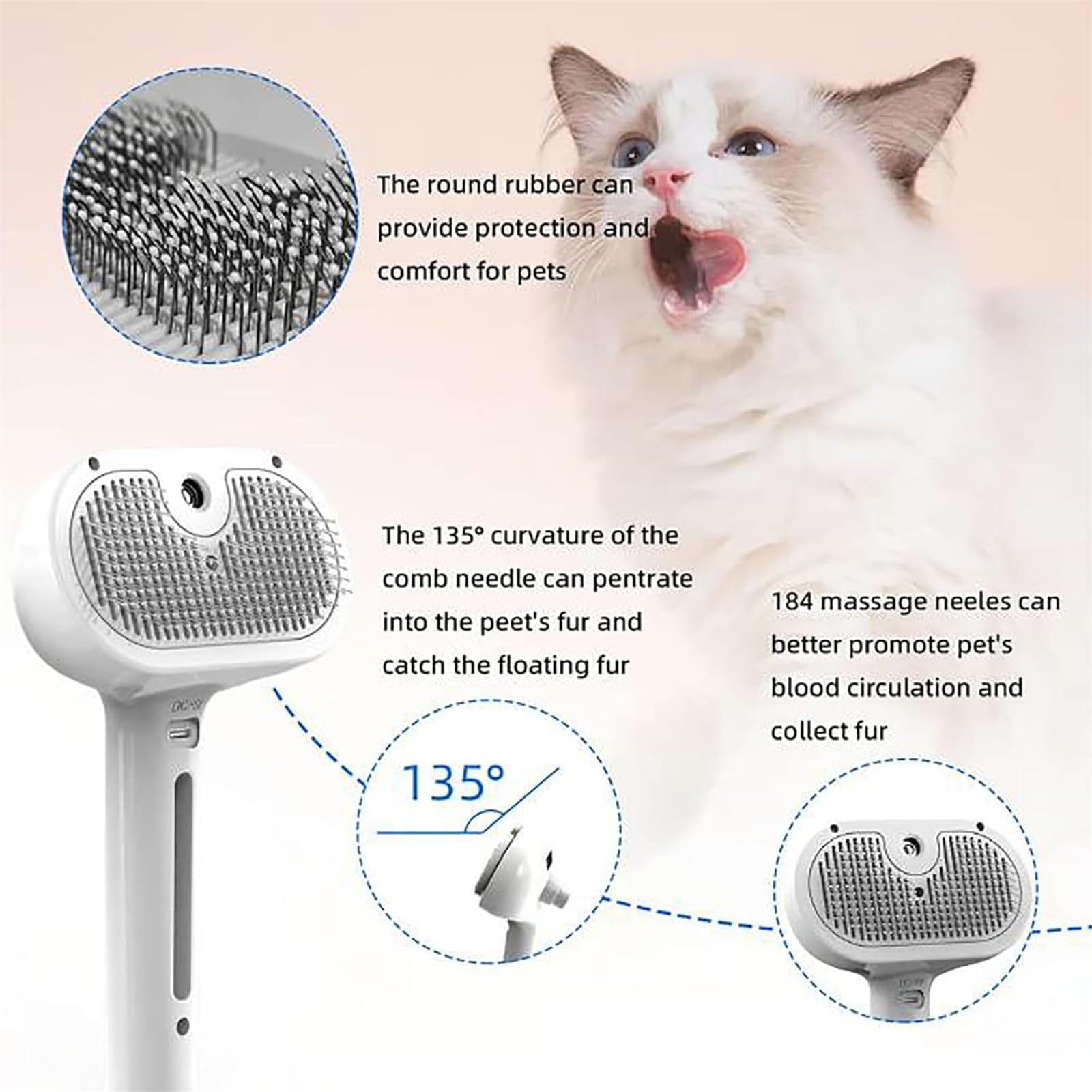 Kivori - Cepillo de aseo para mascotas, peine de depilación en aerosol para mascotas, cepillo de vapor para mascotas, cepillo de aseo para perros, gatos, cepillo de aseo para mascotas con rociador y