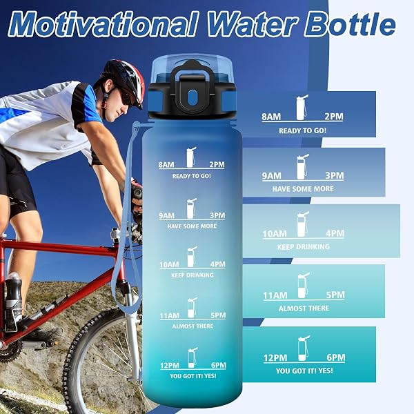 Bouteille Sport 1L, Gourde Motivation sans BPA avec Paille, Gourde avec Marqueur de Temps pour Randonnée, Bureau, l'école - 4