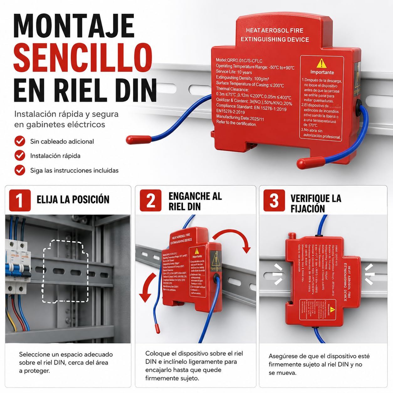 Extintor Automatico Cuadro, Hot Aerosol Cuadro Electrico，4 * Mezcla | Extintor Cuadro Electrico Carril DIN, Dispositivo AutomáTico de ExtincióN de Incendios por Aerosol para Panel EléCtrico