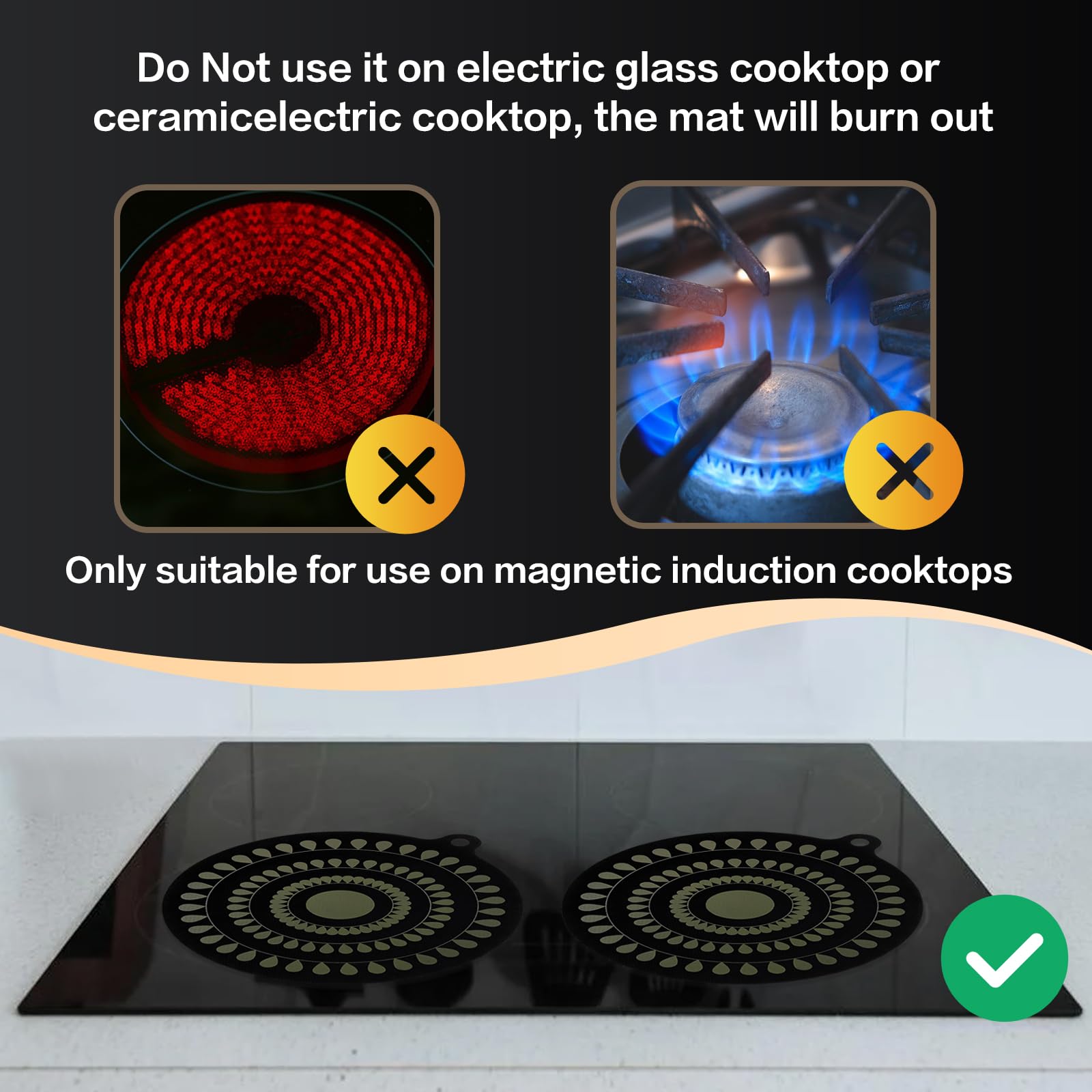 9.5 Inch Thermochromic Silicone Induction Cooktop Protect Mat,2Pcs Induction Cooktop Protective Cover,Non-Slip Pads to Prevent Pots and Pans from Sliding While Cooking