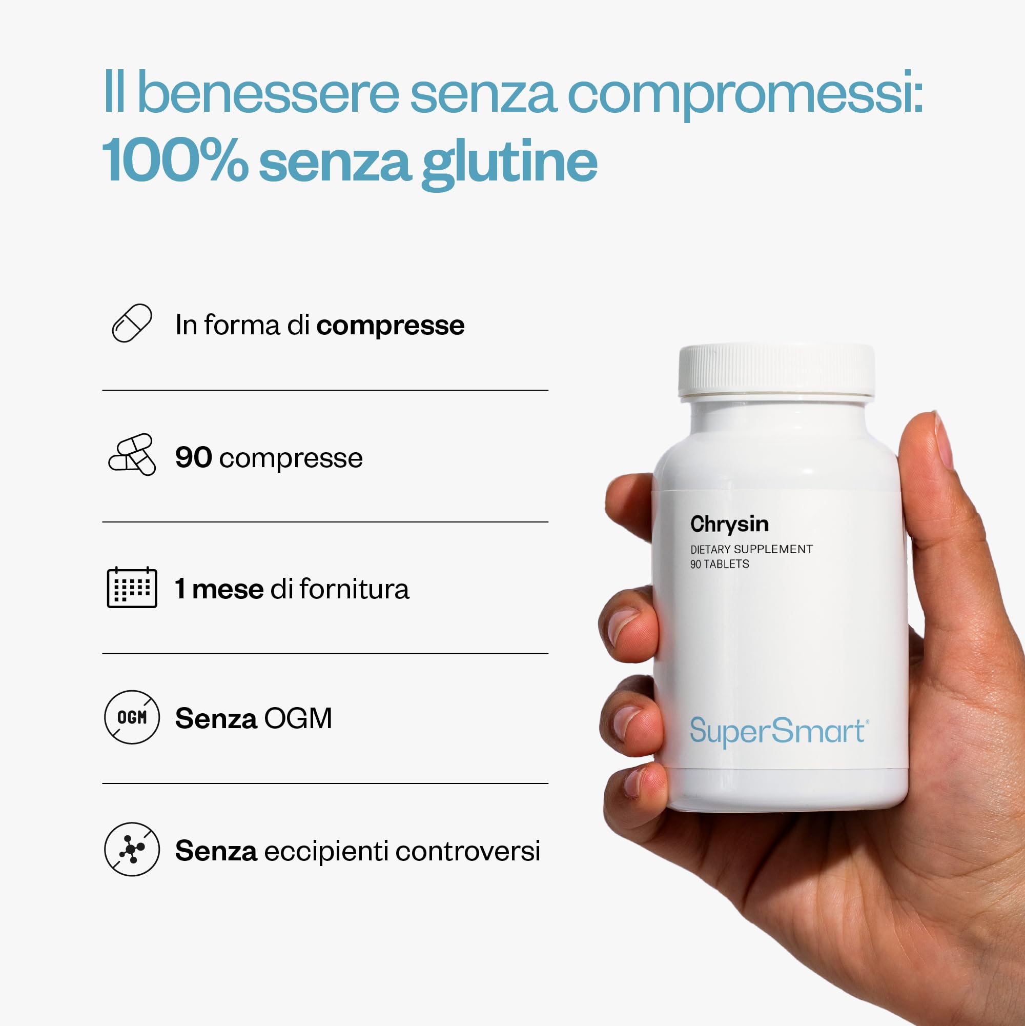Crisina - Supportare il Testosterone nell'Uomo - Naturale - SuperSmart | Integratore Naturale per Supportare il Testosterone nell'Uomo - Estratto di Passiflora - 90 Compresse
