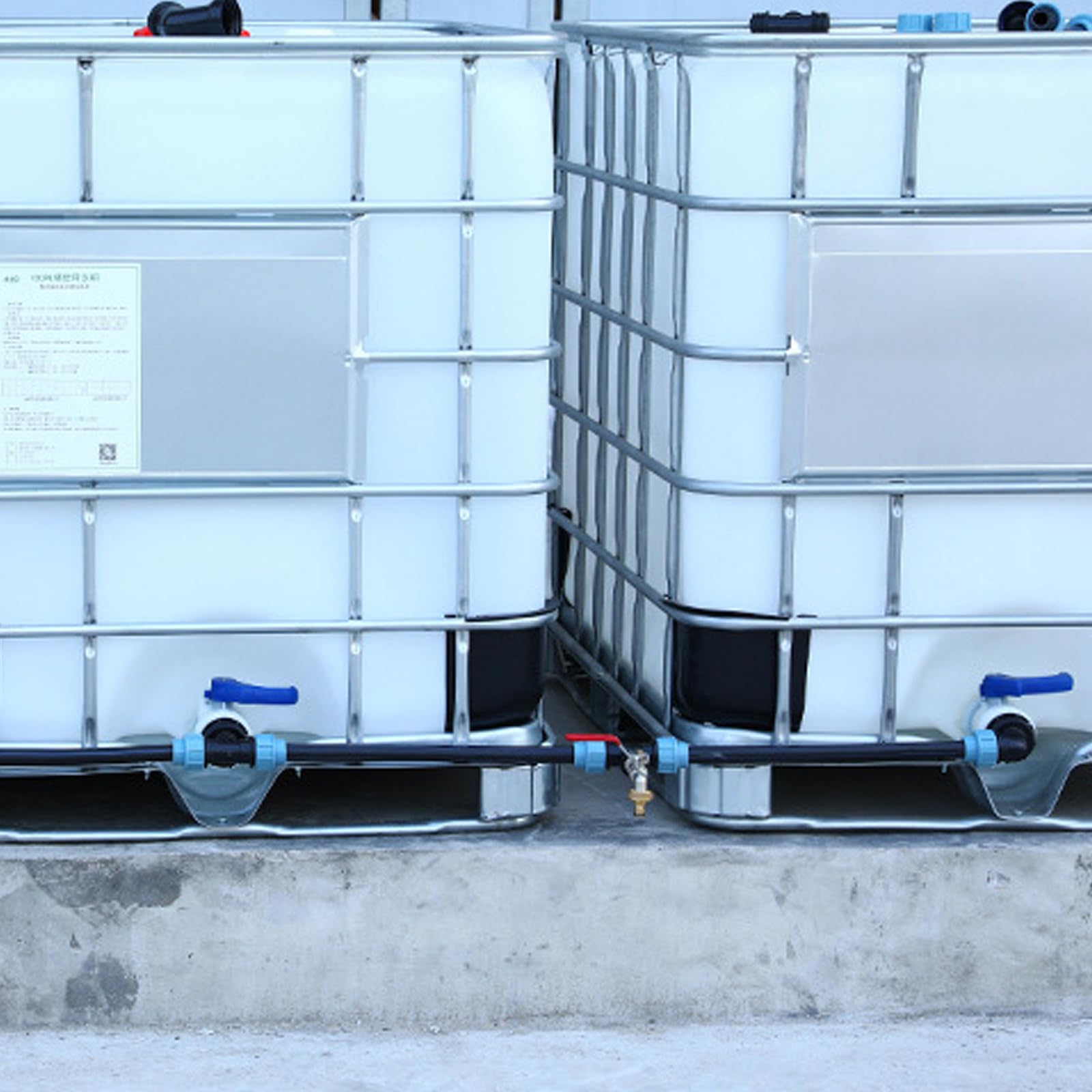 Set Conexión IBC 3 Tanques, Kit Conexión IBC En Paralelo, Para Depósitos 1000l Y Bidones De Lluvia Con Grifo Latón 3/4” Cuello Cisne, Válvula Cierre, Racores Manguera, Para Riego Jardín