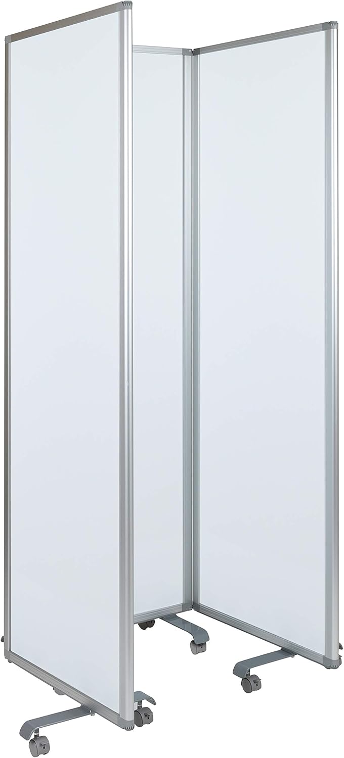 EMMA + OLIVER Mobile Magnetic Whiteboard 3 Section Partition with Locking Casters, 72"H x 24"W