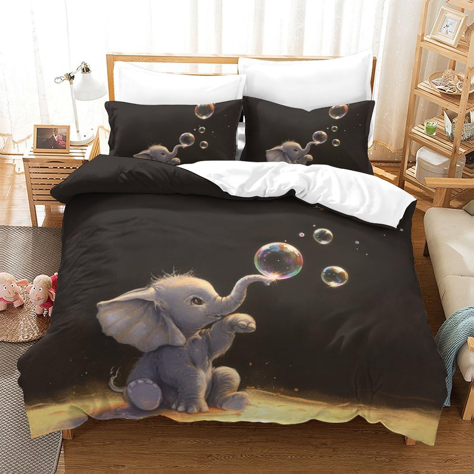 GXYUAOIEF Elephants 3D Printed Quilt Cover Set 3 Pieces Bedding Soft Microfiber with Zipper Closure，Pillowcases for Teens And Adults King（220x240cm）