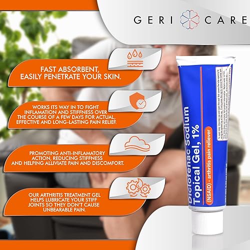 Miniatura 5 de GeriCare - Gel tópico para aliviar el dolor de artritis, diclofenaco sódico al 1% (AINE) por GeriCare, mano, muñeca, codo, pie, tobillo, rodilla,